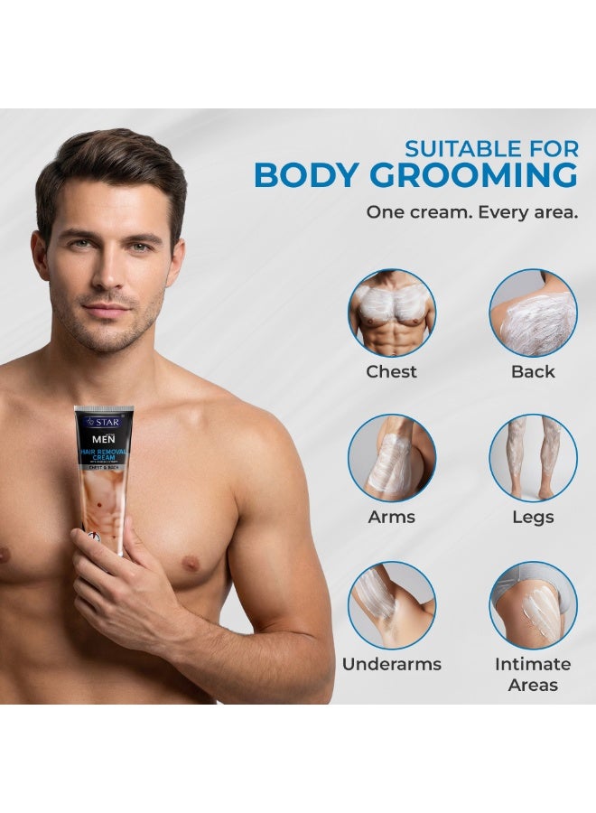 SZ Star Hair Removal Cream for Men 120ml, Fast Acting Ginseng Extract Depilatory Cream for Sensitive Skin, Smooth Skin Hair Removal for Chest Back Arms Legs Underarms Intimate Areas - Image 4